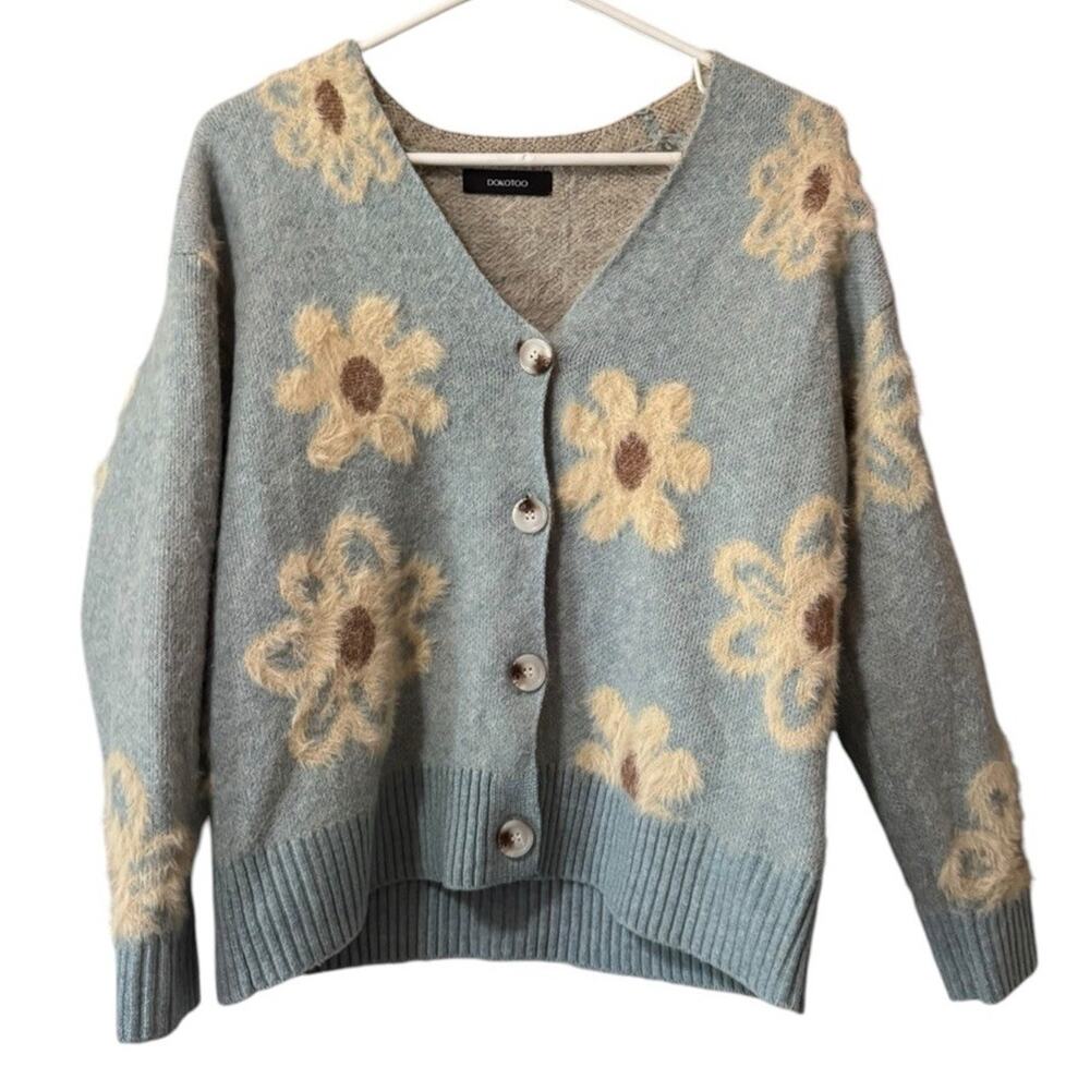 Dokotoo Button Down Cardigan Sweater Women Size Small Knit Floral Cottagecore